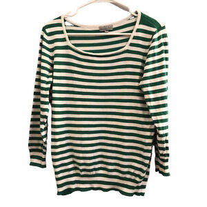 Joseph A Womens Ladies Green White Striped Long Sleeve Knit Sweater Top Medium M